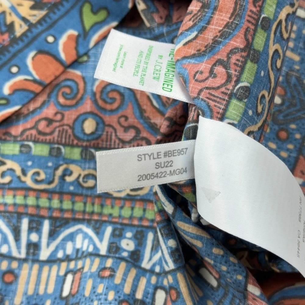 J.Crew Shirt Mens Medium Blue Tribal Geometric Print Cotton Camp Summer Beach - Picture 12 of 13